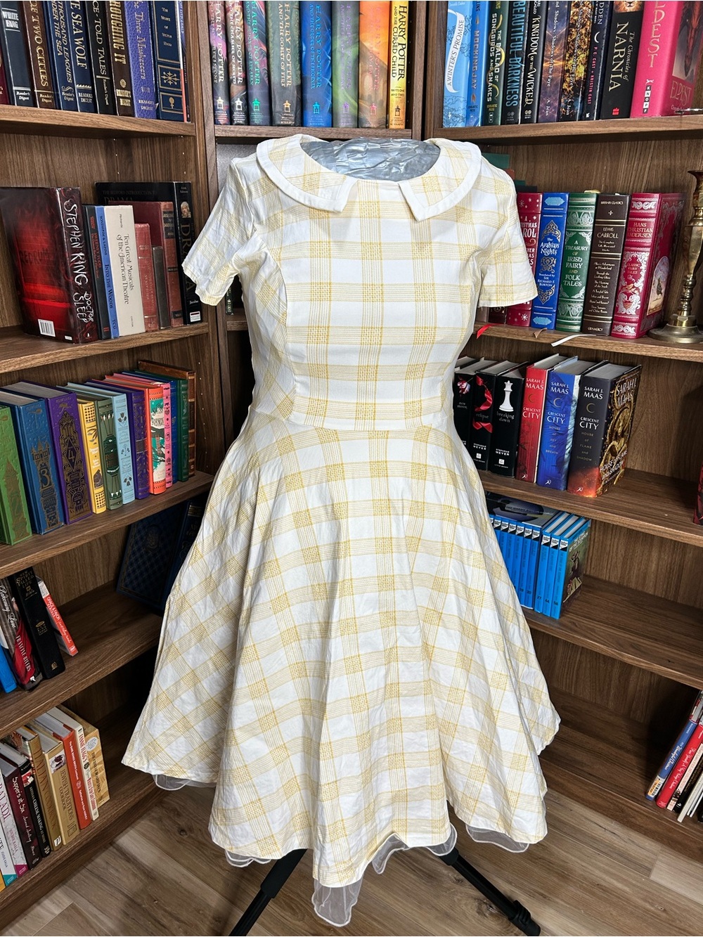Yellow Plaid Flare Dress with Peter Pan Collar